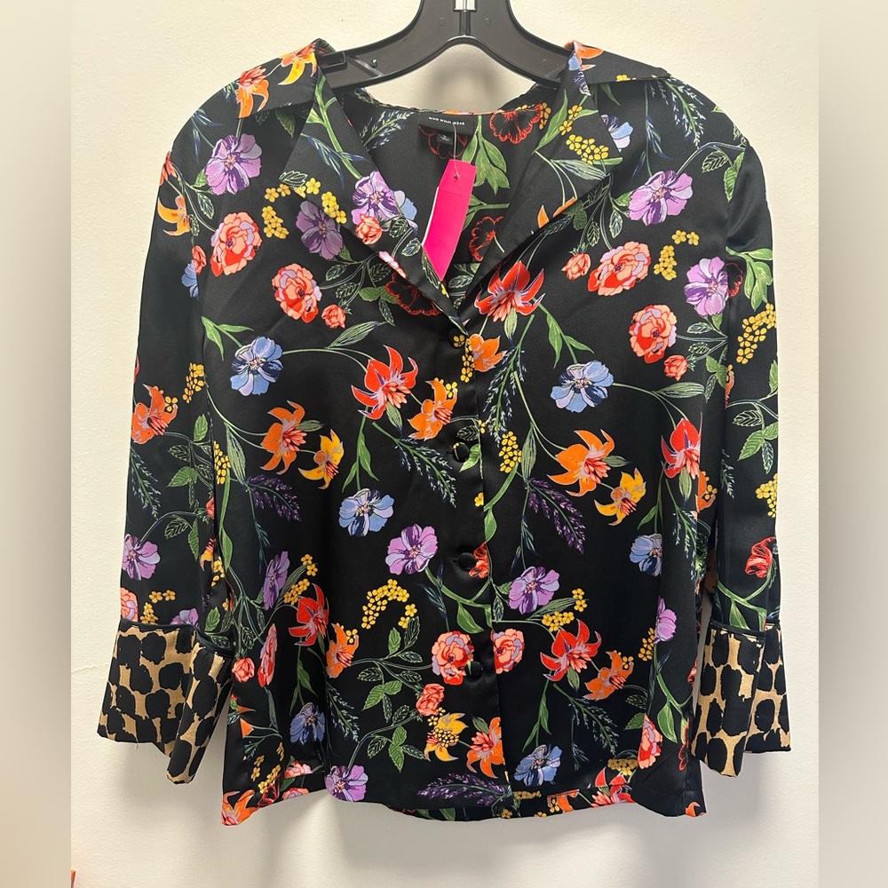 Who what wear floral black blouse silk material size S